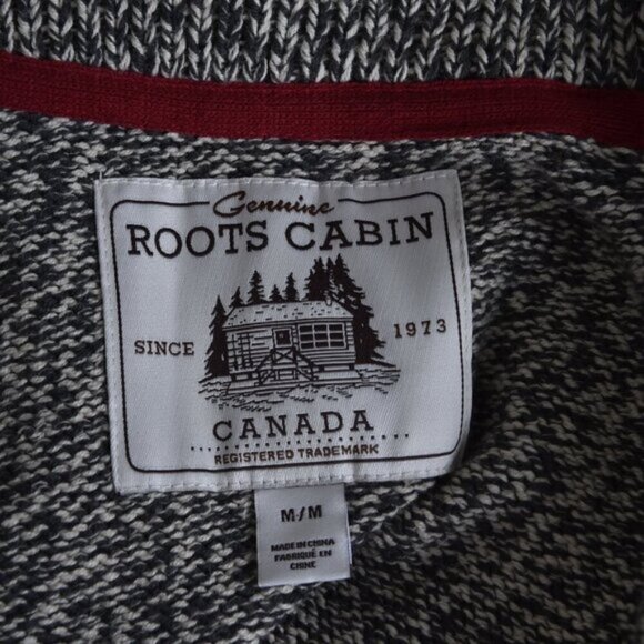 Roots Cabin Canada Cardigan Sweater Gray/White Shawl Collar Size Medium - Picture 9 of 12